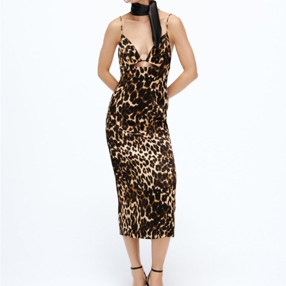ZARA Leopard Print Cutout Midi Dress
